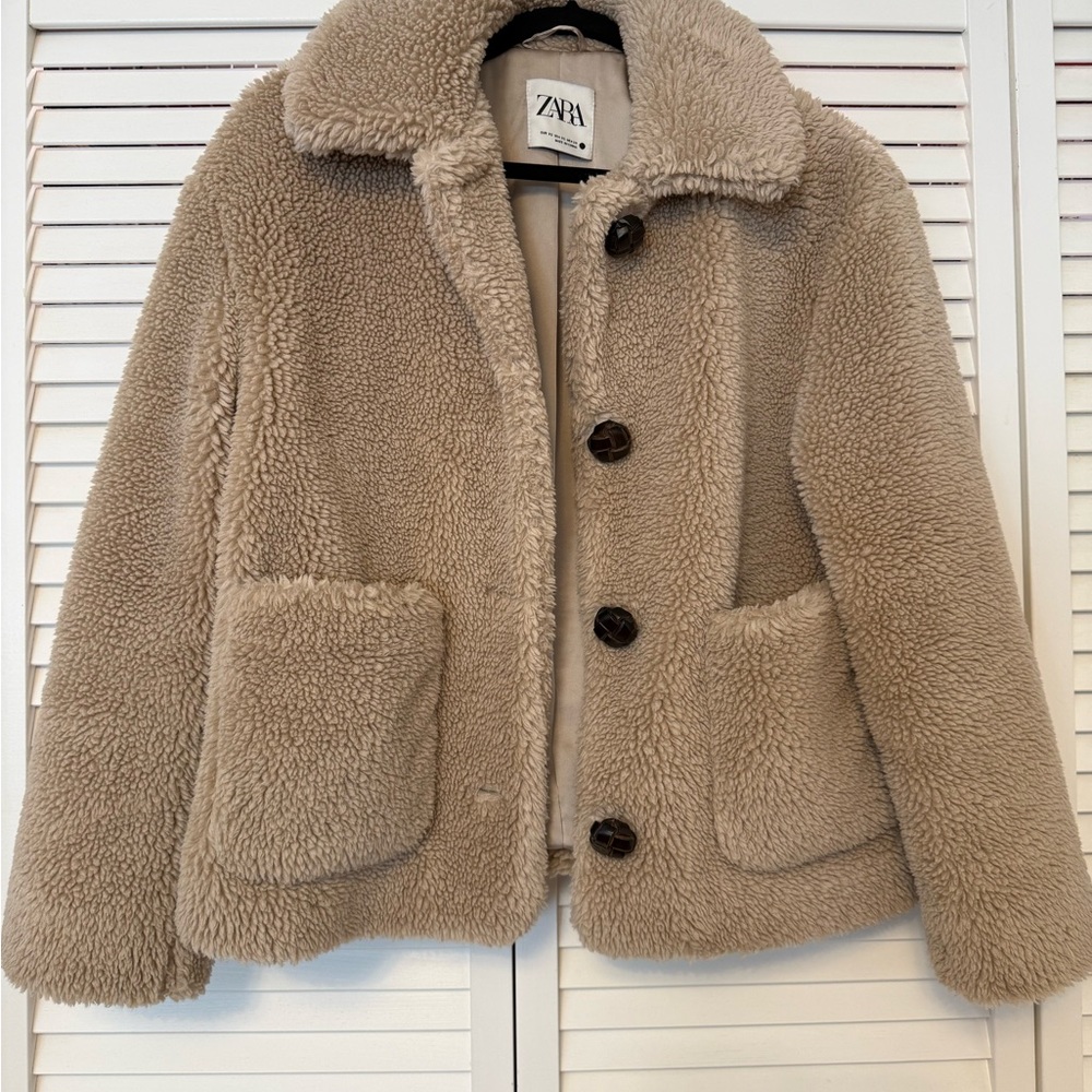 Zara Taupe Teddy Sherpa Jacket